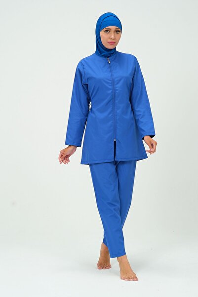 myfirstsea Kadın Düz Renk Tesettür Mayo Pantolon Bone Eşarp Tunik Tam Set 4 Parça Su İtici Tesettür Mayo