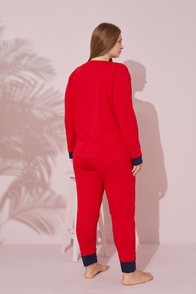 Siyah İnci Set de pijamale din bumbac cu imprimeu roșu - Plus Size 24240708