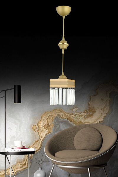 Genel Markalar Eskitme Sarkıt Tekli Kristal Taşlı Sarı Şeritli Kare Aşağı Bak...