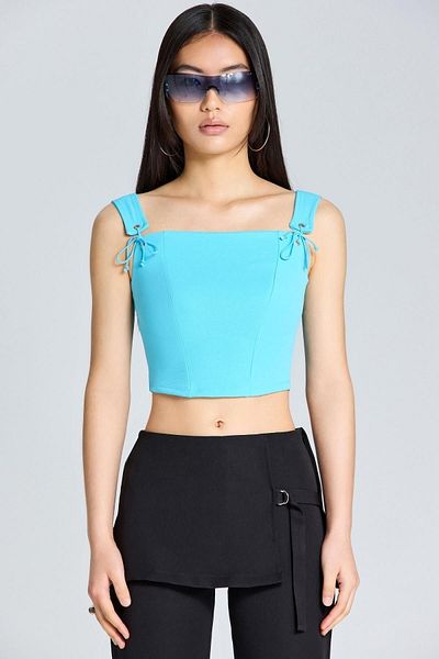 boutiquen 2584 Crop albastru cu bretele din dantela