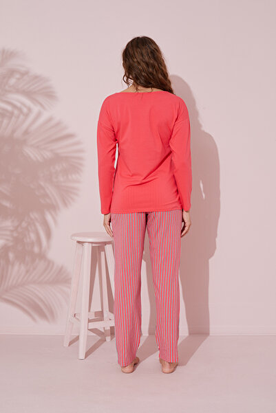 Siyah İnci nar çiçeği baskılı Pamuklu Örme Pijama Takım 24240151