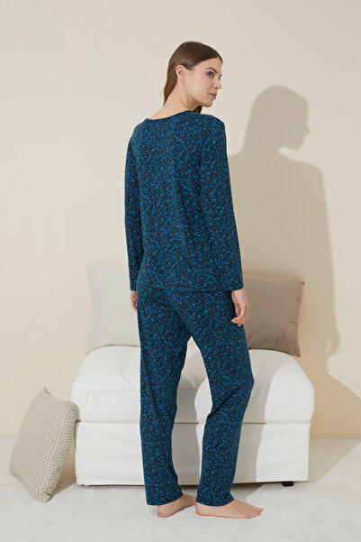 Siyah İnci yeşil Baskılı Pamuklu Örme Pijama Takım 24240098