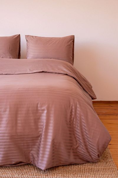 Tekstil Home Луксозен хотелски тип Двойно спално бельо Комплект пликове за завивки Раирана сатенено кафяв цвят 160x200