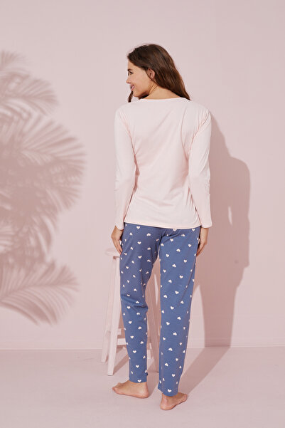 Siyah İnci Σετ πιτζάμες με στάμπα από βαμβακερή σολομό - 24241094