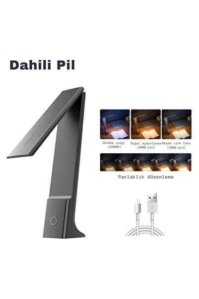 YENİTECH Şarjlı dokunmatik ledli okuma çalışma masa lambası 3 renkli kısılabilir şık dekoratif çalışma ışığı