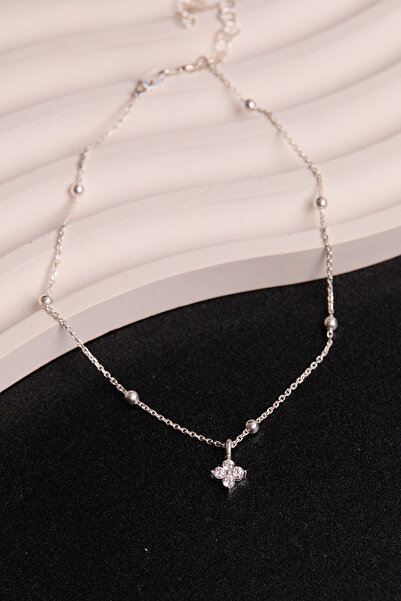Elika Silver 925 Ayar Gümüş Top Zincirli Zirkon Taşlı Minimal Halhal