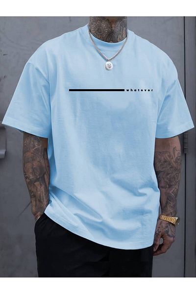 NO 601 Ανδρικό μπλουζάκι Oversize - Baby Blue, Whatever Stripe Print