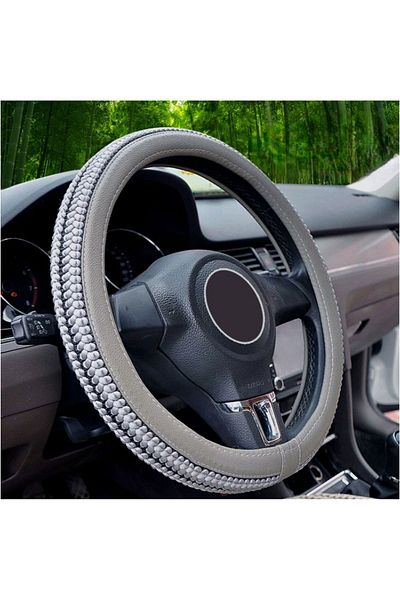 gürler oto kılıf ve aksesuar Gray 37-38cm Interlocking Steering Wheel Cover Wicker Braided