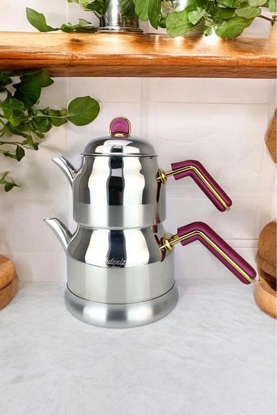 Akdeniz Chubby Elite - 2.6 Lt Stainless Steel Medium Size Teapot with Cherry, Bakelite Handle