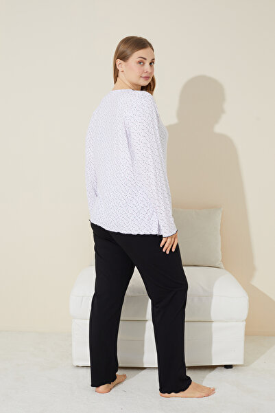 Siyah İnci Set de pijamale din bumbac cu model cu puncte albe de mărime mare - 24240654