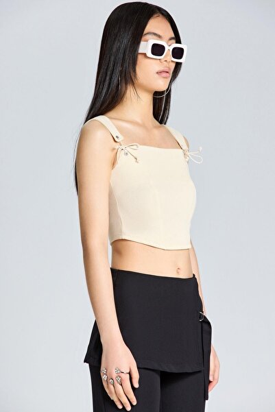 boutiquen 2584 Beige Crop with Lace Straps