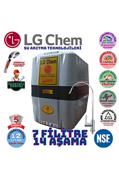 LG Chem Cool Gri Duş Başlığı Hediyeli 14 Aşama Filitreli 12 Litrelik Su Arıtm...