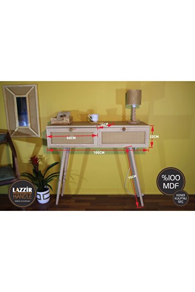 lazzir handle Hazeran Çift Çekmeceli Dresuar Konsol-rattan %100 Mdf