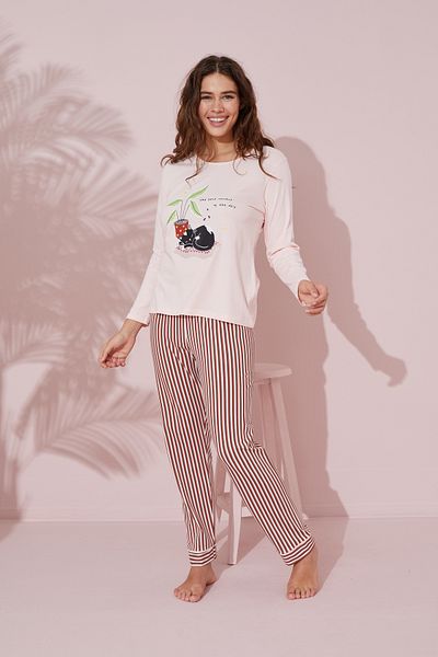 Siyah İnci Cotton Salmon Printed Pajama Set - 24241073