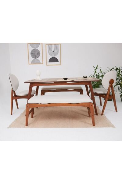 VOWTURKEY Touch Iskandinav El Işçiliği 2 Sand.2 Bench Gürgen Iskelet Ceviz Renk Masa Takımı 80*160