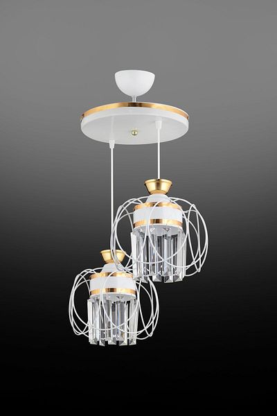 Kraliçe Pendant Lamp Tray White 2-Piece Sapphire Yellow Crystal Stone Luxury Chandelier