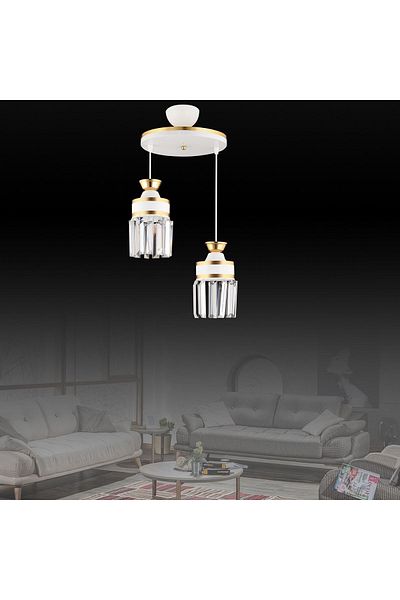 Kraliçe Nairobi 2-Piece - White Pendant Lamp Crystal Stone, Yellow Stripe Cylinder Luxury Chandelier