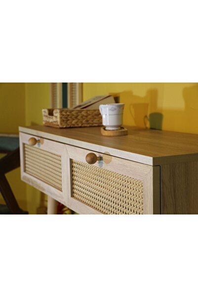 lazzir handle Hazeran Çift Çekmeceli Dresuar Konsol-rattan %100 Mdf