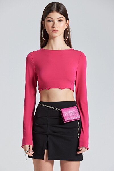 boutiquen 2418 Fuşya Bisiklet Yaka Crop