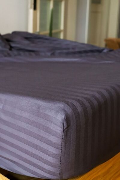 Tekstil Home 5 Star Luxury Hotel Type Oversize Striped Satin Duvet Cover Set 180x200 EbElastic Sheet Anthracite