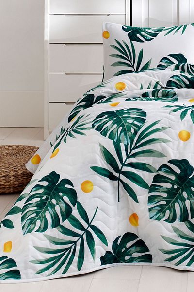Eponj Home Set cuvertură de pat dublă matlasată Monstera Green