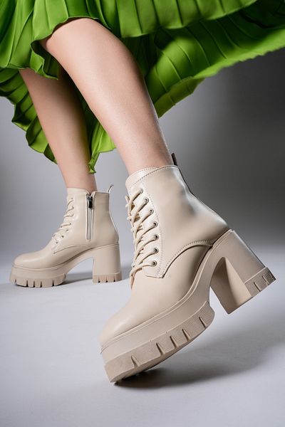 Riccon Nvanor Γυναικείες μπότες με τακούνι 0012504 Beige Skin