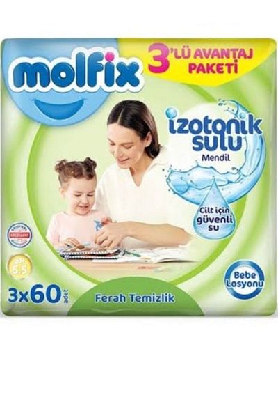 Molfix 3 Pack 180 Sheets - Isotonic Wet Towels, Fresh Cleaning