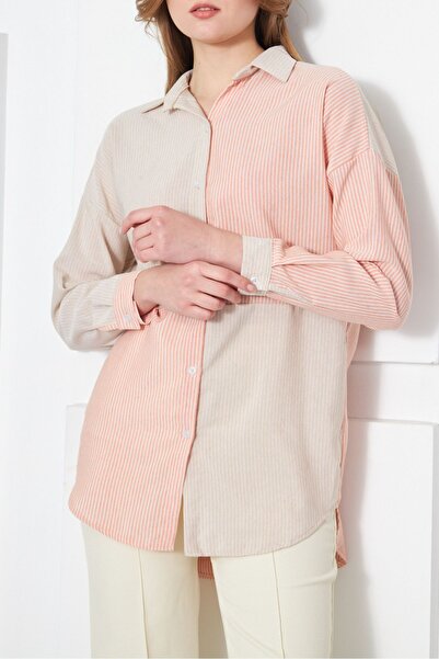 armonika Női narancssárga csíkos, kétszínű hosszú ujjú alkalmi ing ARM-21K001193