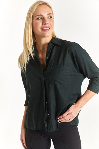 armonika Női sötétzöld zsebes alkalmi vászoning kar-21y001035