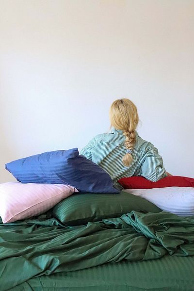 Tekstil Home Set de lenjerie de pat din satin cu dungi cu cearșaf elastic pentru o singură serie de hotel de lux Culoare verde