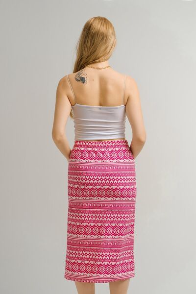 armonika Women's Fuchsia Front Slit Pencil Skirt with Elastic Waist ARM-23Y001083