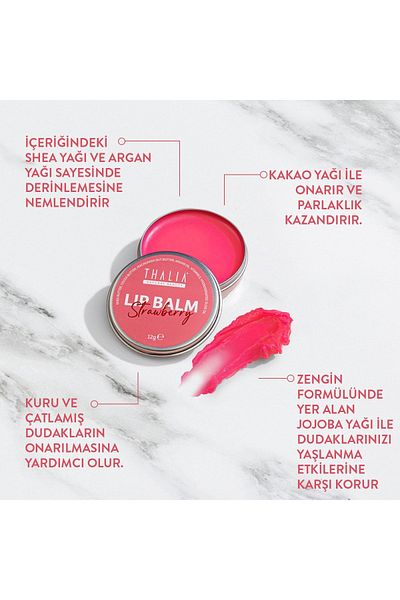 Thalia Strawberry Flavored Lip Balm with Intensive Moisturizing Effect 12gr