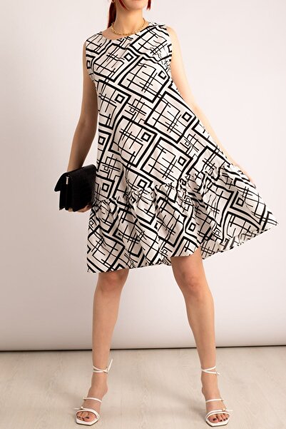 armonika Fustă albă cu model pentru femei rochie fără mâneci cu volane Arm - ...