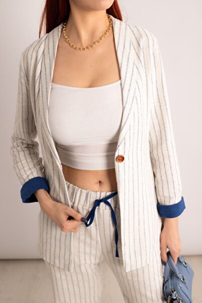 armonika Women's Slim Striped Single Button Jacket Arm-23y001037