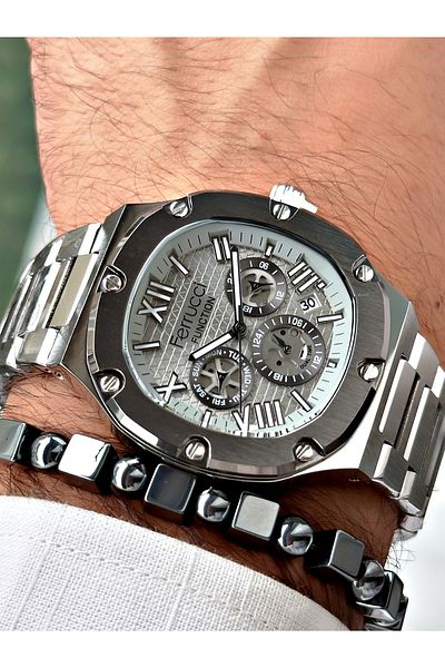 Ferrucci men's Silver Colored Square Roman Watch + Bracelet Gift
