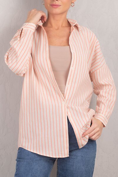 armonika قميص أساسي طويل مخطط برتقالي اللون للنساء ARM-24K001061