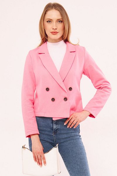 armonika Jachetă crop din gabardină, roz, cu guler dublu, ARM-24Y001010