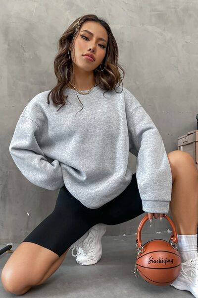 MODAGEN Unisex šedá mikina Brooklyn 1898 Oversize s potiskem Crew Neck