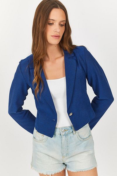 armonika Women's Saks Single Button Crop Jacket Arm-23y001064