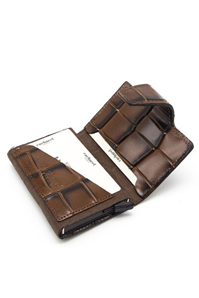 Cacharel Καφέ Δερμάτινη θήκη πιστωτικής κάρτας Crocodile - 0270B8K