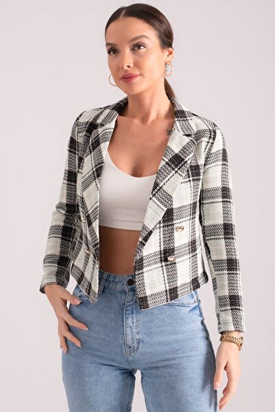 armonika Дамско светло ментово яке с двуредна яка от туид ARM-24K001014