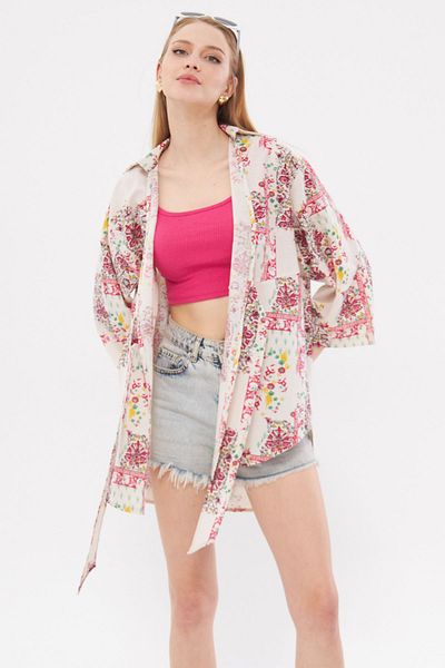 armonika Cămașă kimono pentru femei cu model fuchsia deschis - aspect de in ARM-24Y001079