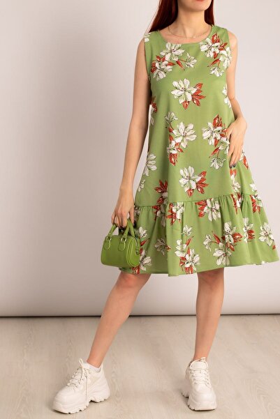 armonika Ženska suknja boje pistaća zelene Sa deznom sa volanima Haljina bez ...