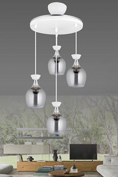 Genel Markalar Sarkıt Tepsi 4'lü Beyaz Fanus Füme Camlı Krom Şeritli Modern A...