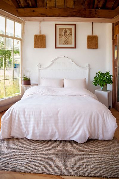 Tekstil Home Luxury Hotel Τύπος Διπλό Ελαστικά Σεντόνια Σετ Παπλωματοθήκη Ριγέ Βαμβακερό Σατέν Πέτρα Χρώμα 160x200