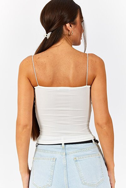 armonika Women's Ecru Thread Strap Lined Crop Blouse Arm-22Y055003