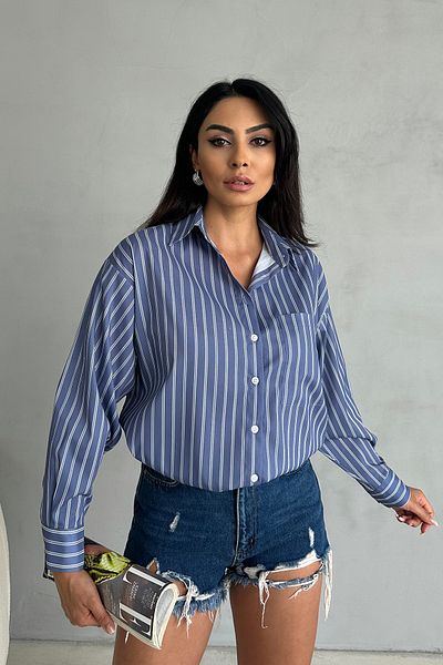 Ortaya Çık Cămașă oversize albastră cu dungi duble