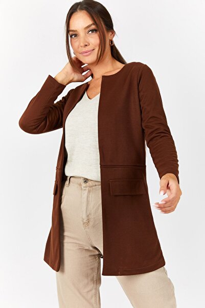 armonika Kadın Kahve Beli Dikişli Uzun Ceket ARM-18K001308