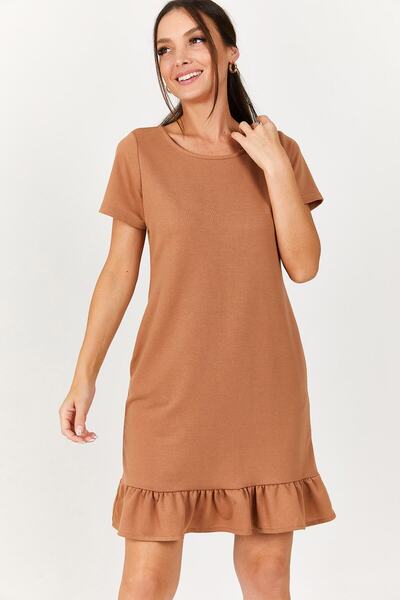 armonika Γυναικείο φόρεμα μινκ με κοντό μανίκι έξι βολάν ARM-20Y001032