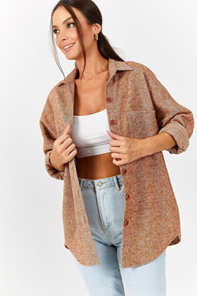 armonika قميص نسائي بجيب مخيط كبير الحجم من Camel Arm-22Y001156